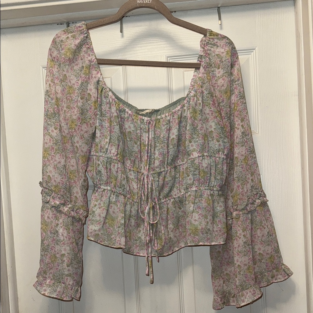 Altar'd State Floral Peasant Blouse - Pink and Green